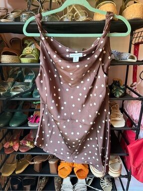 cupcakes & cashmere Brown Polka Dot Cowl Neck Camisole